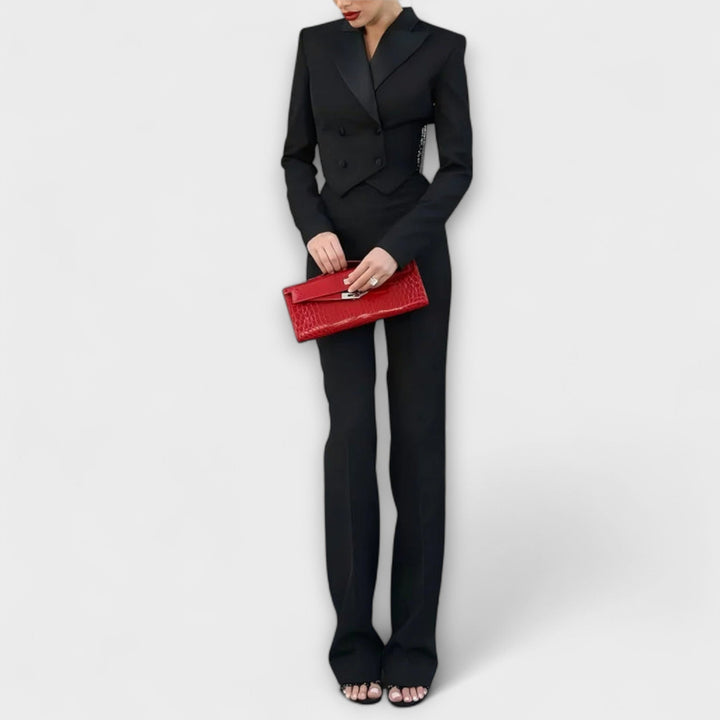 Noa - Blazer court sans dos avec perles noires