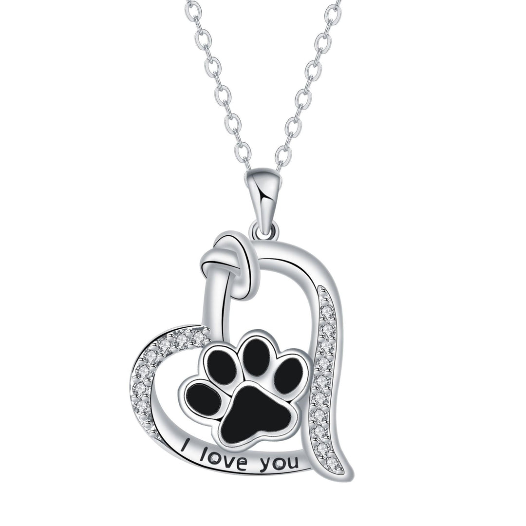 Collier avec empreinte de patte de chien en forme de cœur avec des zirconiums
