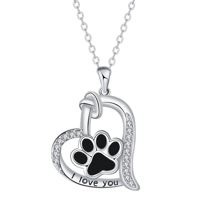Collier avec empreinte de patte de chien en forme de cœur avec des zirconiums