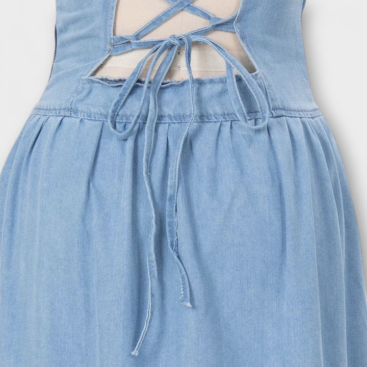 Lux - Robe sans bretelles en bleu denim