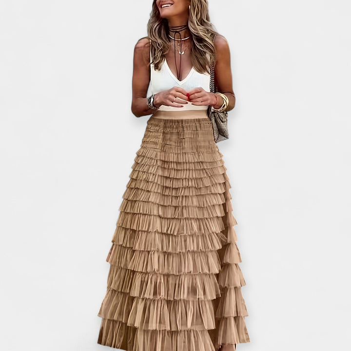 Valerie - Jupe Boho avec Bord en Satin Transparent