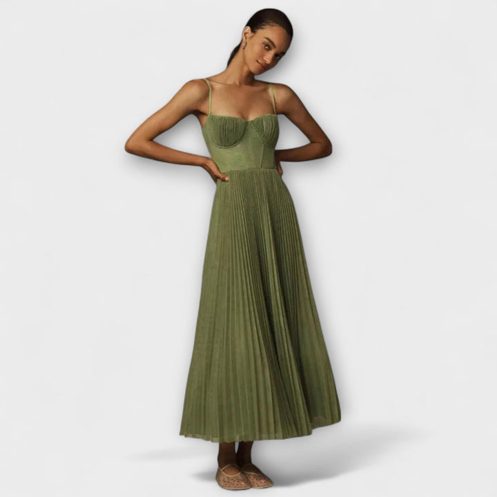 Marilyn - Robe Midi en Tulle Plissée avec Design Bustier