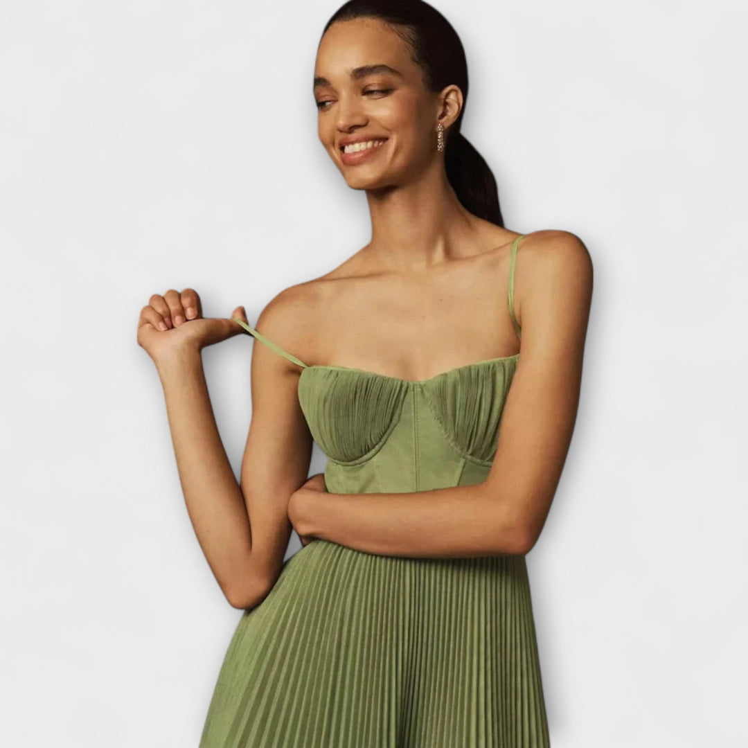 Marilyn - Robe Midi en Tulle Plissée avec Design Bustier