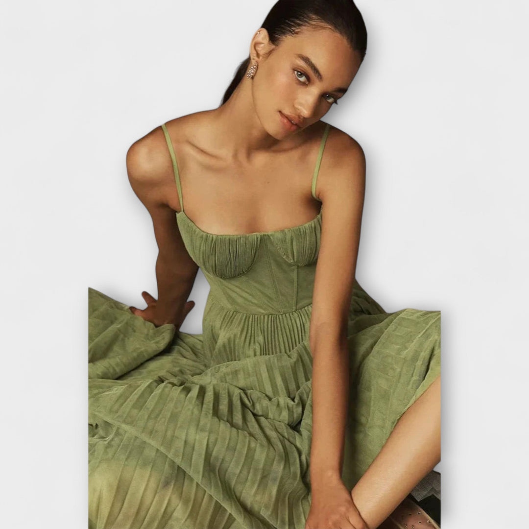 Marilyn - Robe Midi en Tulle Plissée avec Design Bustier