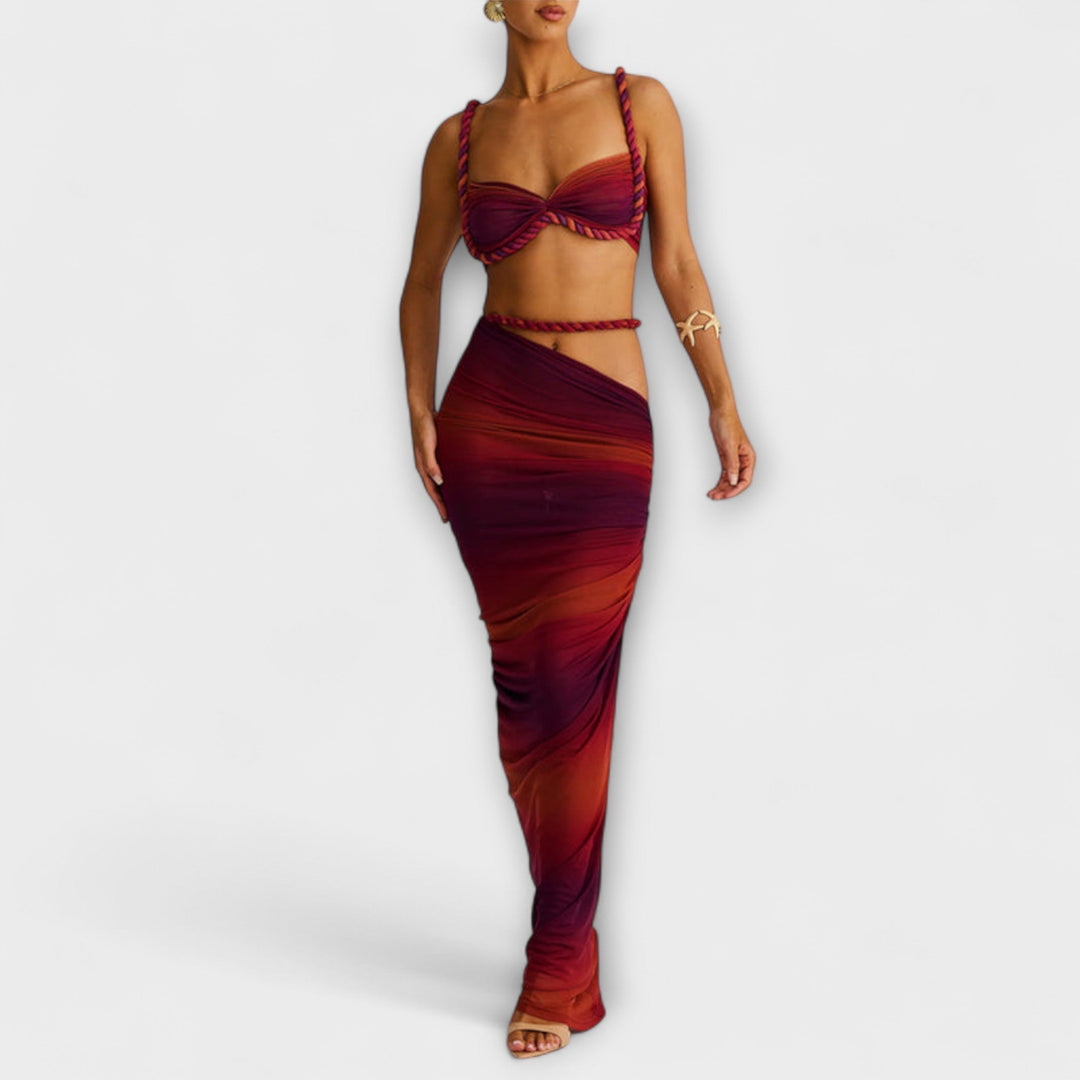 Jane - Duo de crop top en tricot à dégradé stylé et jupe overskirt