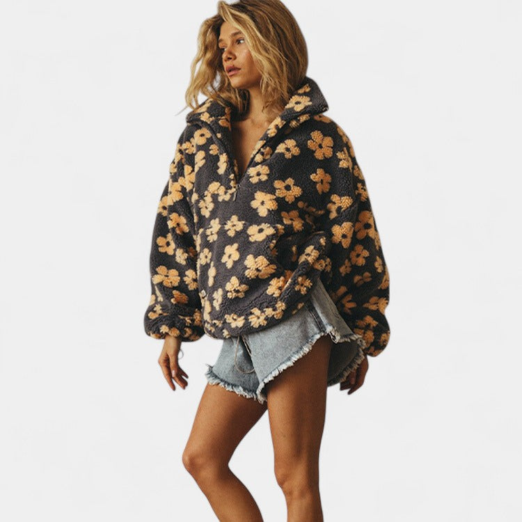 Daisy – Sweat à capuche en polaire réconfortant avec motif floral
