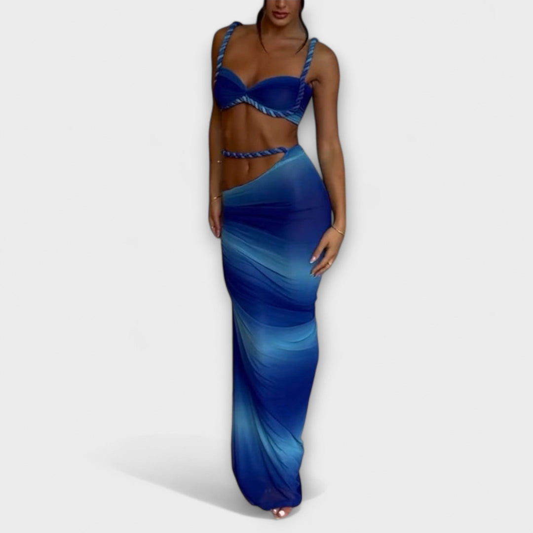 Jane - Duo de crop top en tricot à dégradé stylé et jupe overskirt
