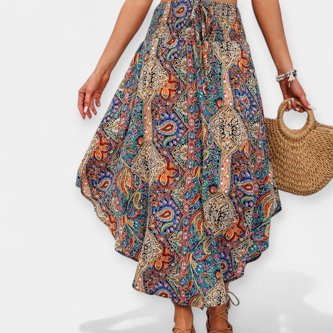 Lucie - Jupe midi fleurie à taille haute