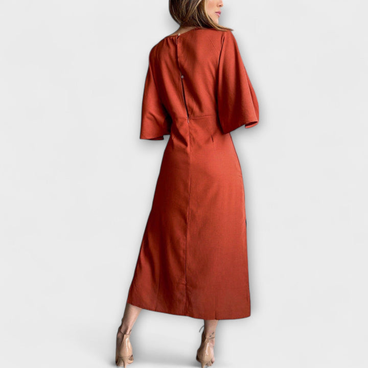 Holly - Robe décontractée avec décolleté en V fabriquée en coton et lin avec lacets