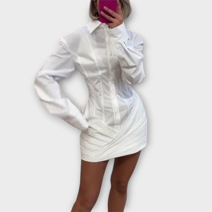 Indie - Robe plissée blanche à manches longues