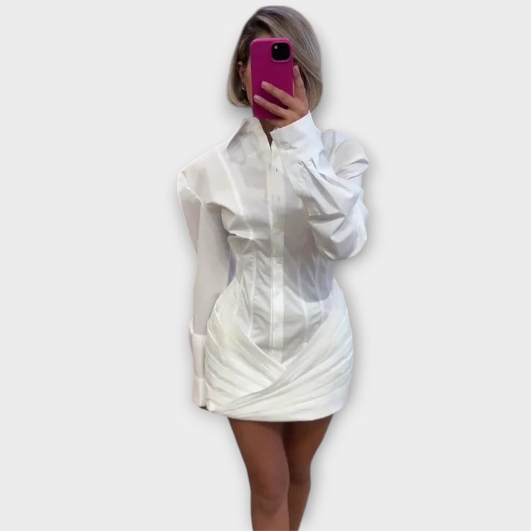 Indie - Robe plissée blanche à manches longues