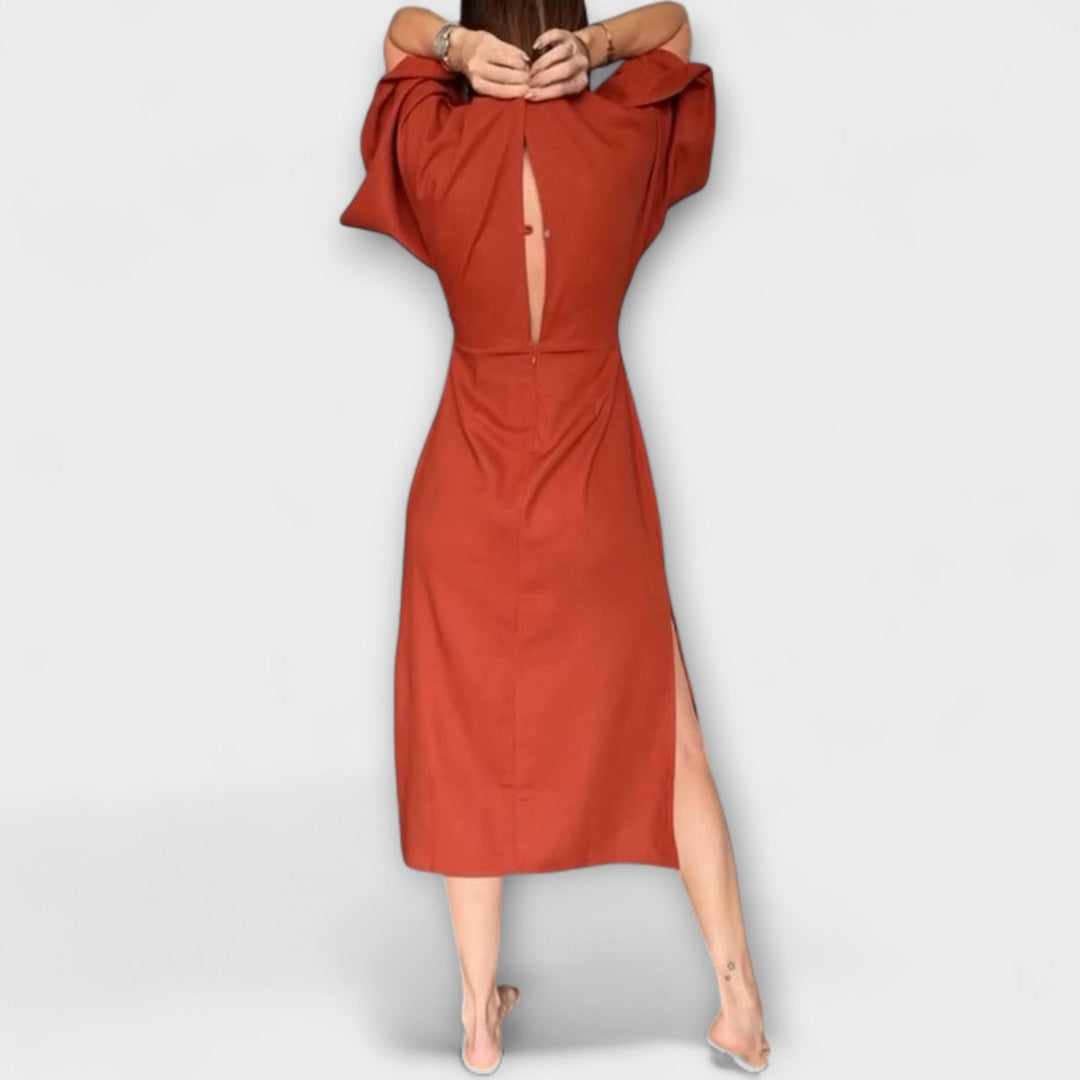 Holly - Robe décontractée avec décolleté en V fabriquée en coton et lin avec lacets