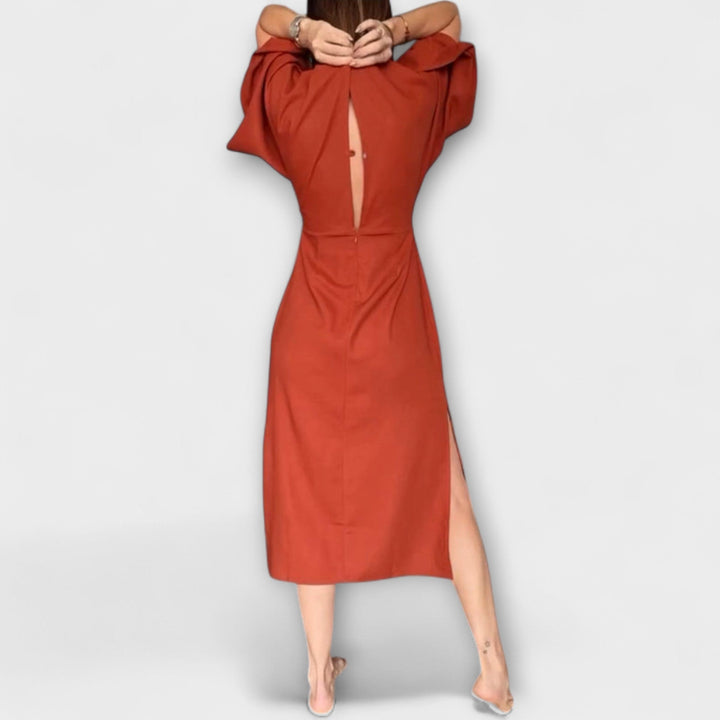 Holly - Robe décontractée avec décolleté en V fabriquée en coton et lin avec lacets