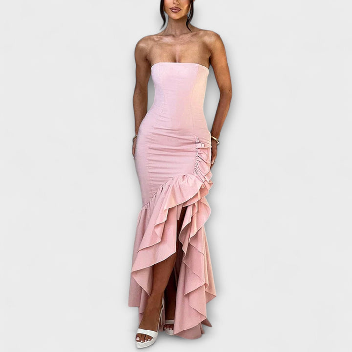 Zuri - Robe maxi à épaules dénudées et ourlet asymétrique