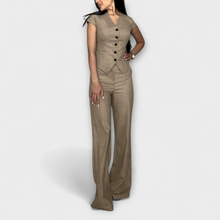 Ivy - Ensemble stylé de top à décolleté en V et pantalon