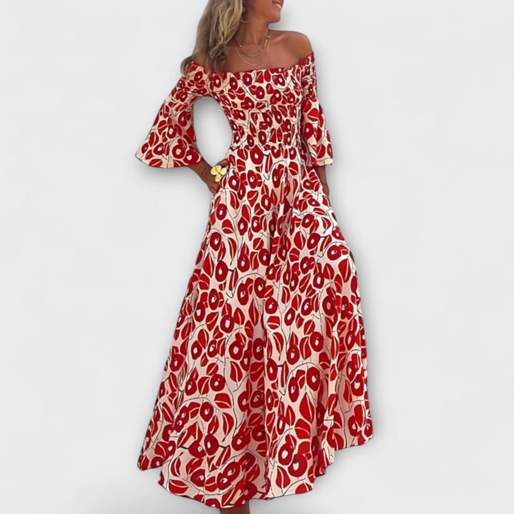 Bella - Robe à épaules dénudées et fleurs océaniques