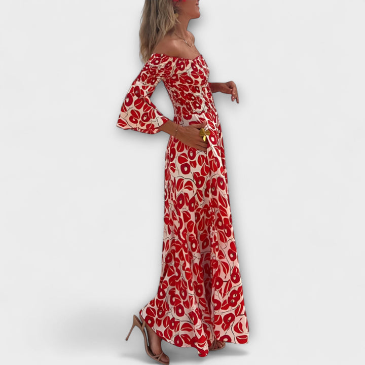 Bella - Robe à épaules dénudées et fleurs océaniques