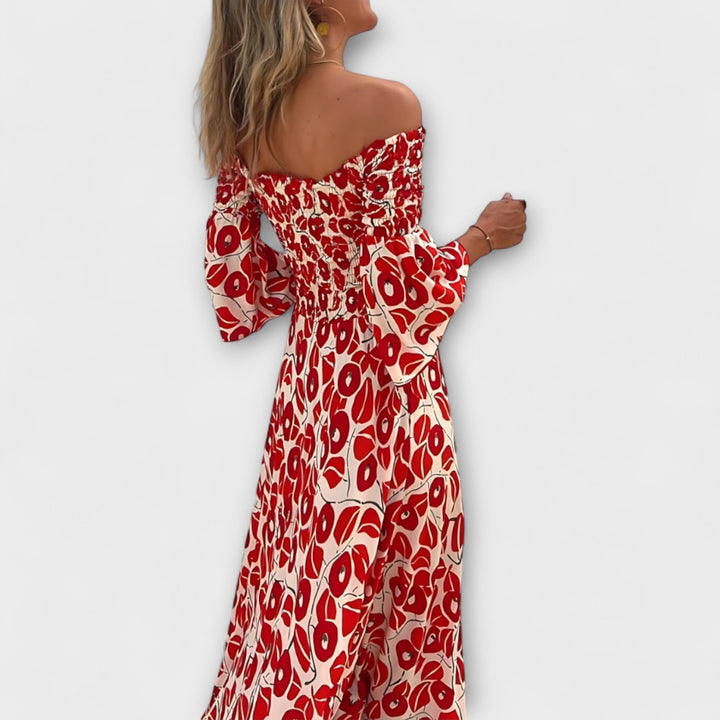Bella - Robe à épaules dénudées et fleurs océaniques