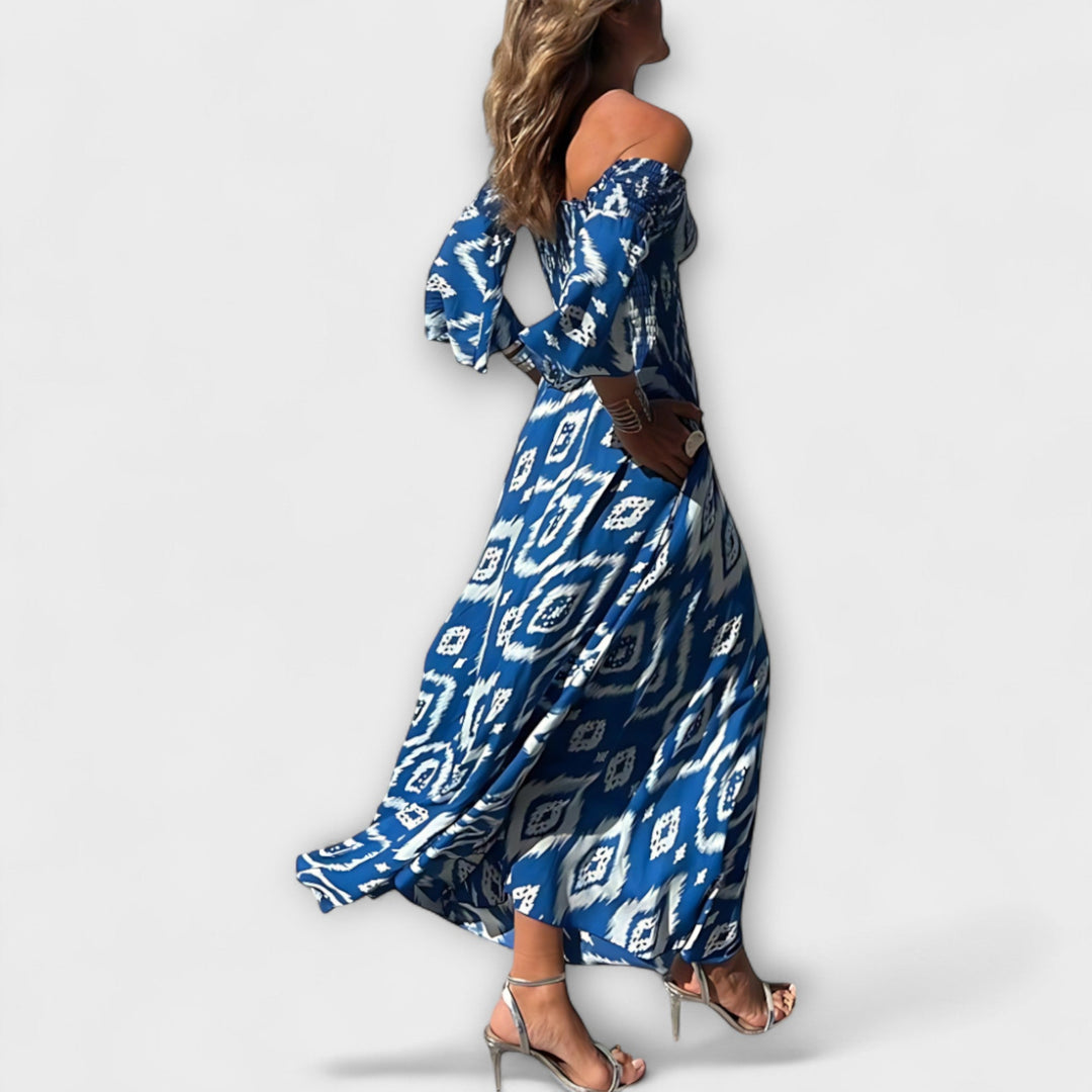 Bella - Robe à épaules dénudées et fleurs océaniques