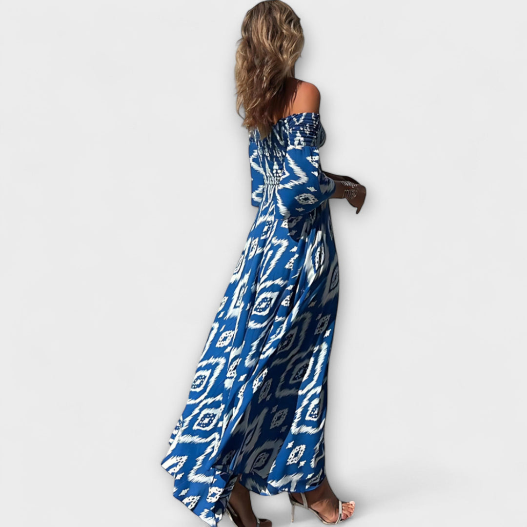 Bella - Robe à épaules dénudées et fleurs océaniques