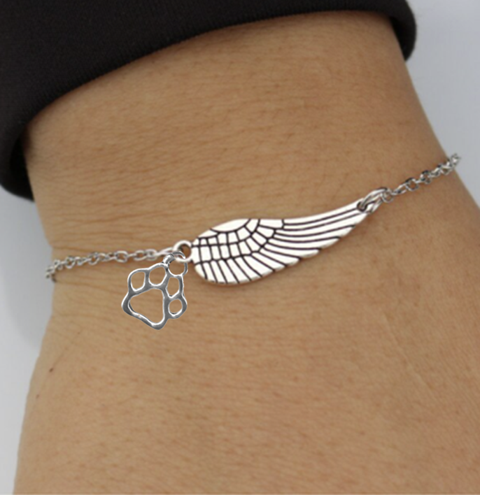 Bracelet commémoratif en argent avec Angel Paw et empreinte de patte | Fait main