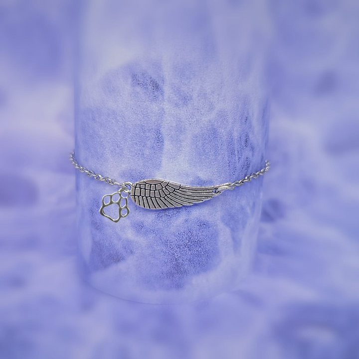 Bracelet commémoratif en argent avec Angel Paw et empreinte de patte | Fait main