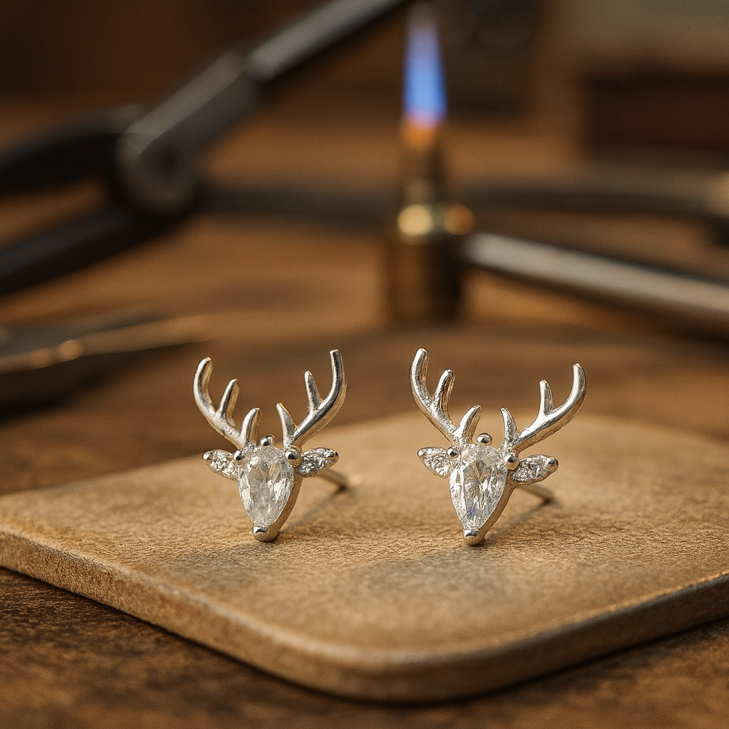 Boucles d'oreilles avec des bois et des zirconiums transparents