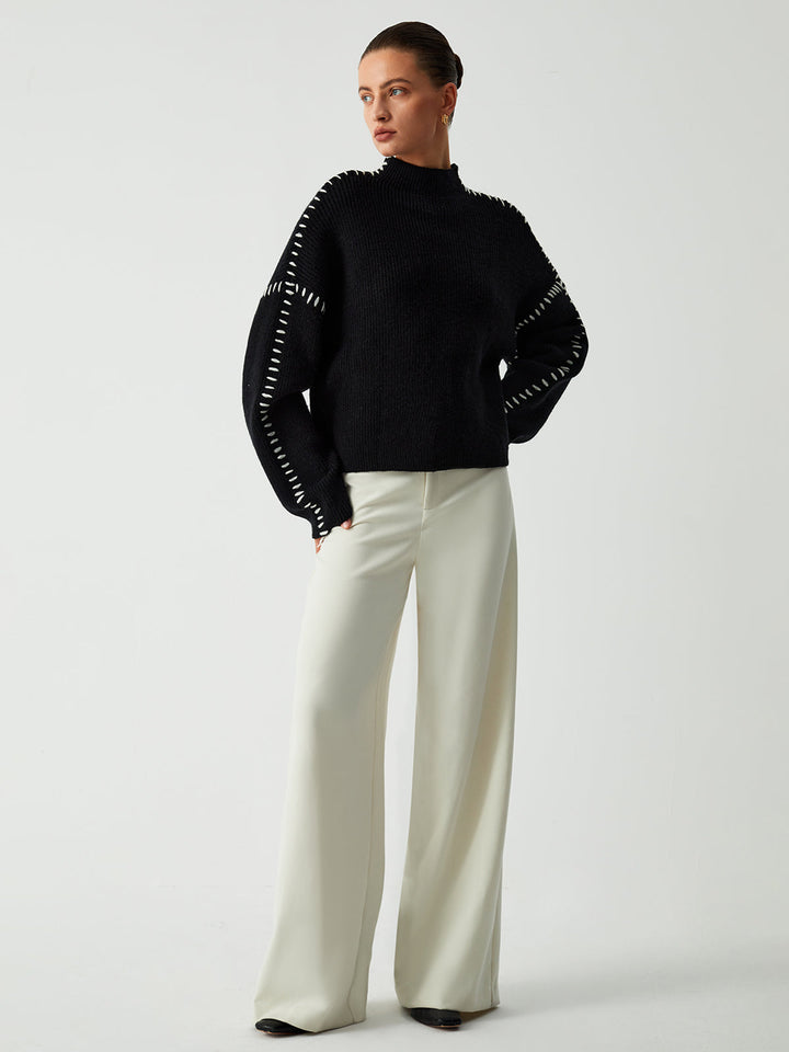 Alma | Pull oversize à col roulé avec détails en piqué