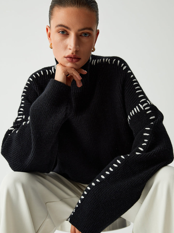 Alma | Pull oversize à col roulé avec détails en piqué