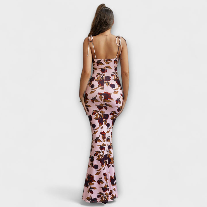 Thalia - Robe de bal à imprimé floral et bretelles nouées