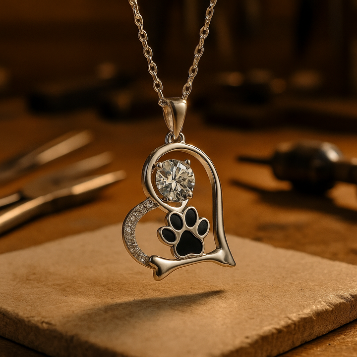 Collier fait main avec empreinte de patte de chien et os en zircon