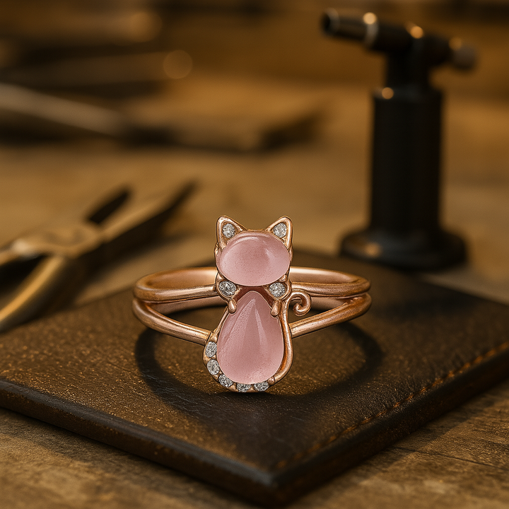 Bague avec un chat en or rose