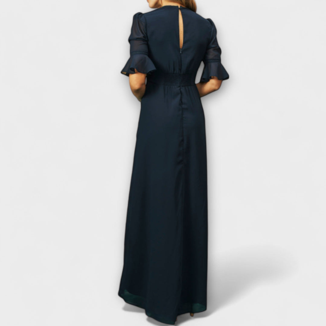 Béatrice - Robe élégante bleu marine avec broderie florale