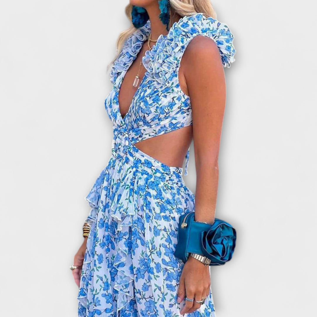 Elin - Robe maxi avec volants et découpes