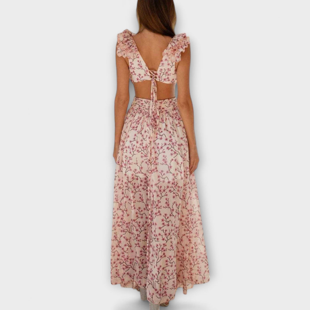 Elin - Robe maxi avec volants et découpes