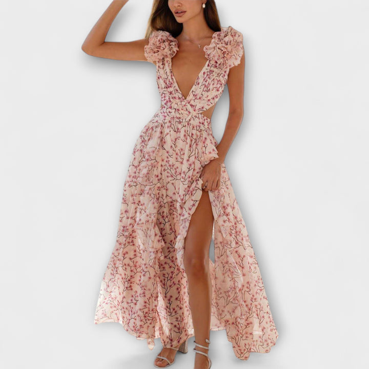 Elin - Robe maxi avec volants et découpes