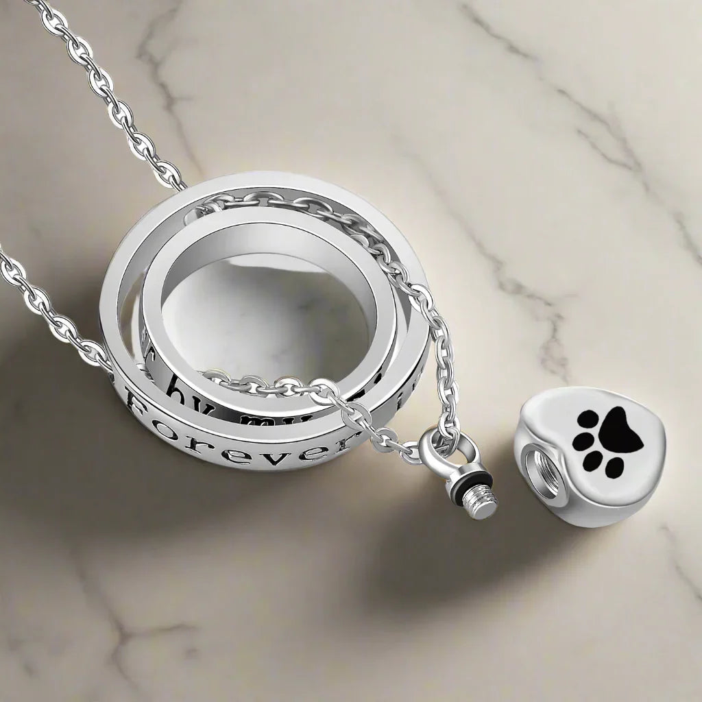 Collier avec urne en acier inoxydable en forme de patte