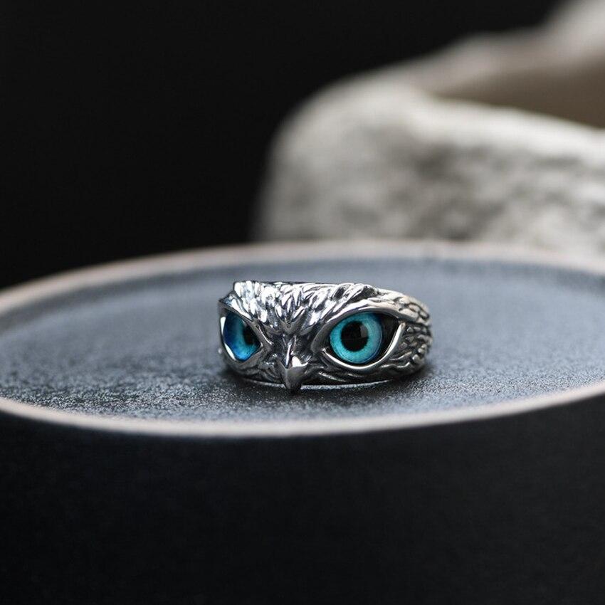 Bague ajustable avec talisman de hibou en argent et opale