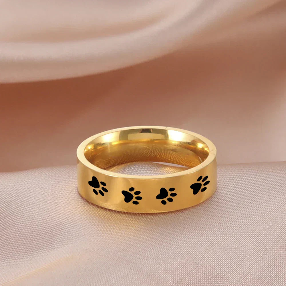 Bague avec empreinte de patte fabriquée à la main en acier inoxydable