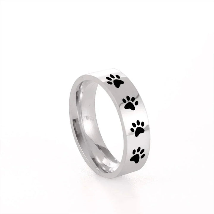 Bague avec empreinte de patte fabriquée à la main en acier inoxydable
