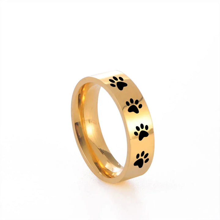 Bague avec empreinte de patte fabriquée à la main en acier inoxydable