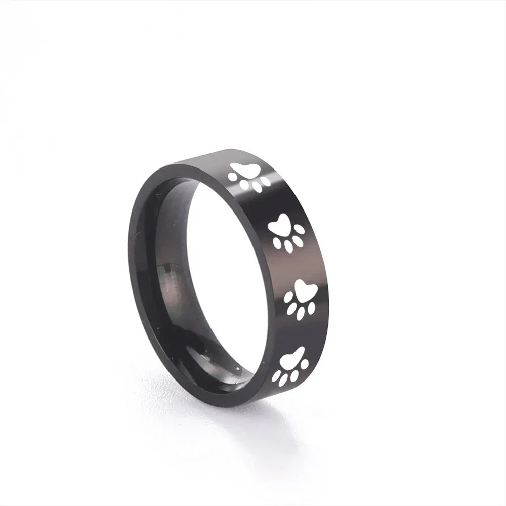 Bague avec empreinte de patte fabriquée à la main en acier inoxydable