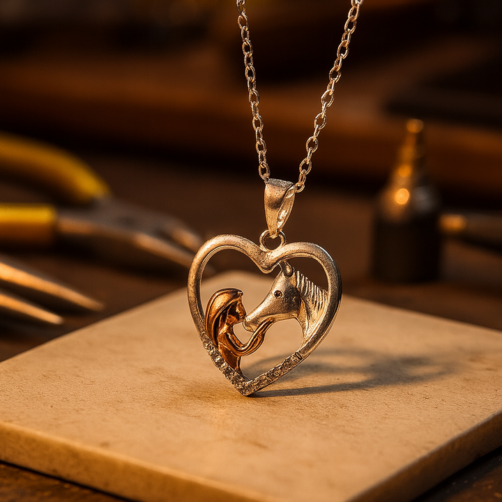 Magnifique collier avec des zircones en forme de cœur et de cheval