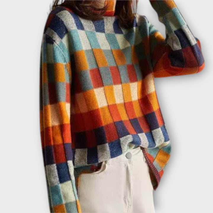 Erika – Pull col roulé en patchwork