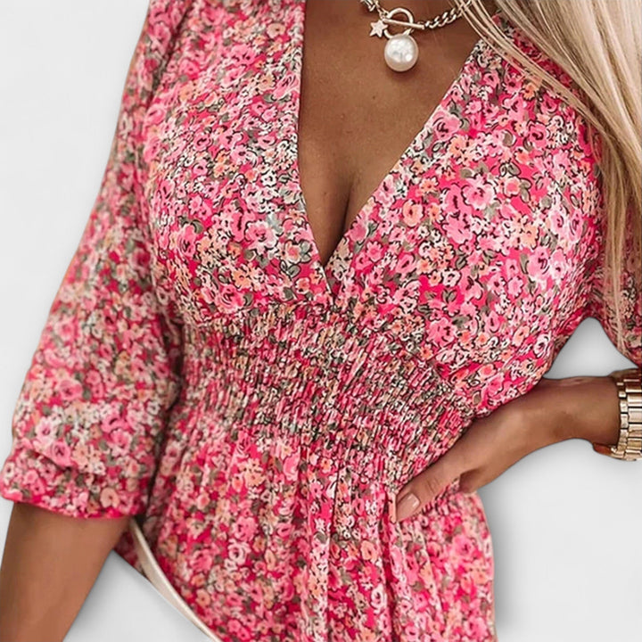 Robe fleurie à manches ballons pour femmes
