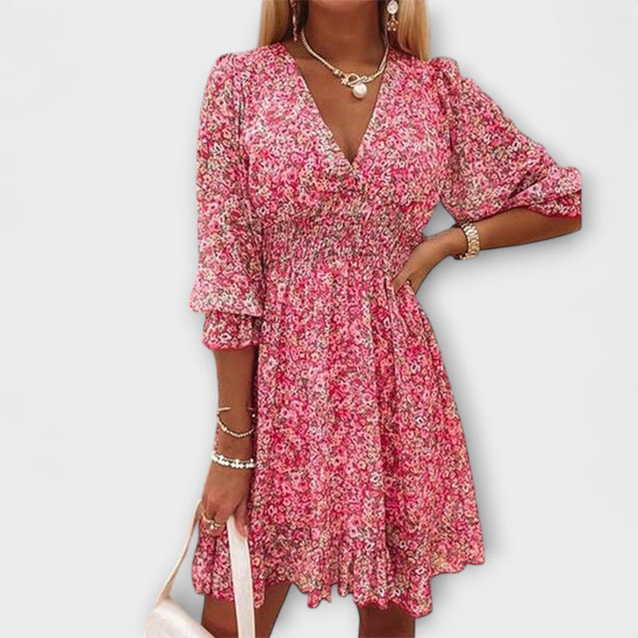 Robe fleurie à manches ballons pour femmes