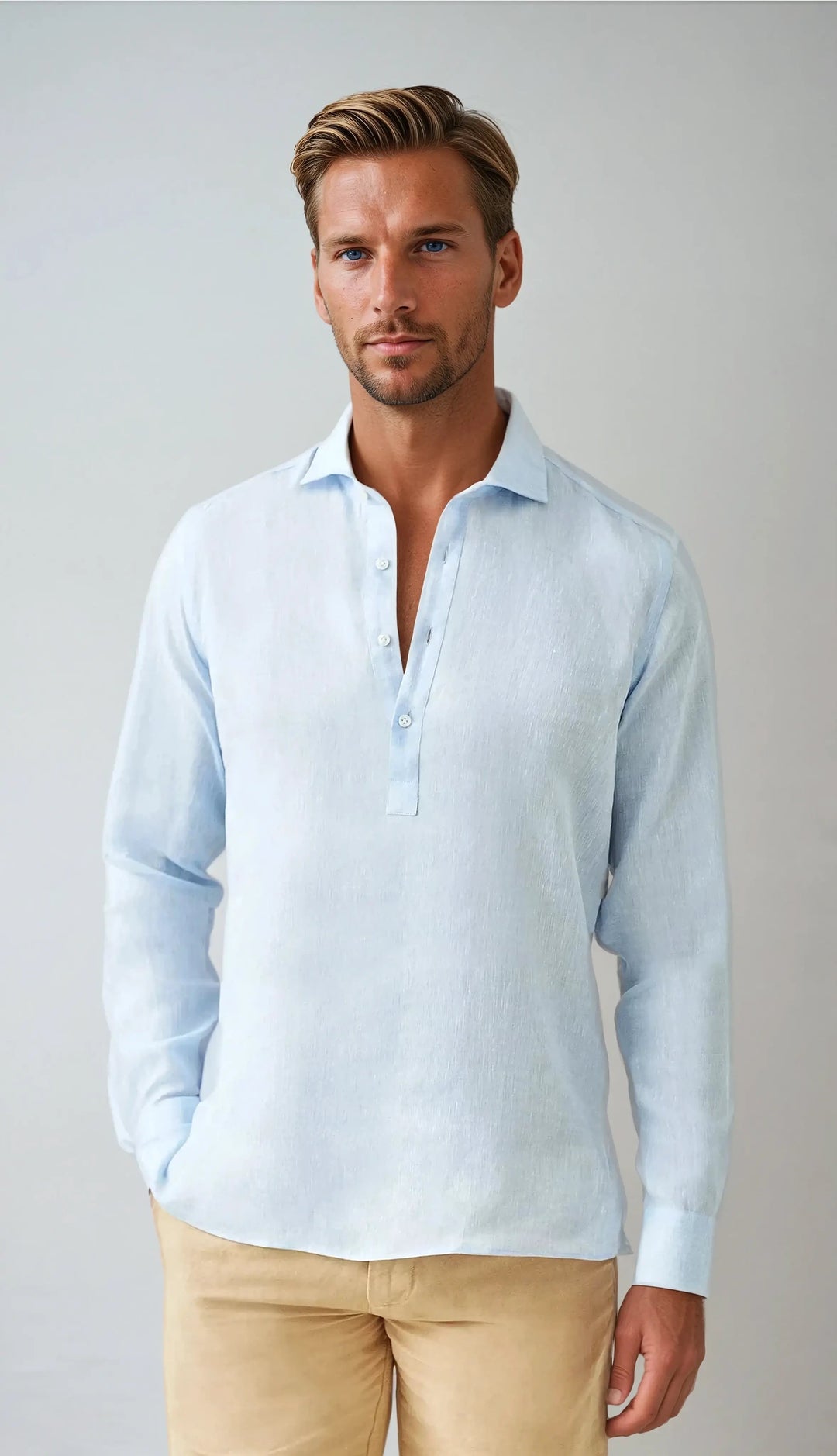 Chemise Pop-over en Lin - Bleu Clair