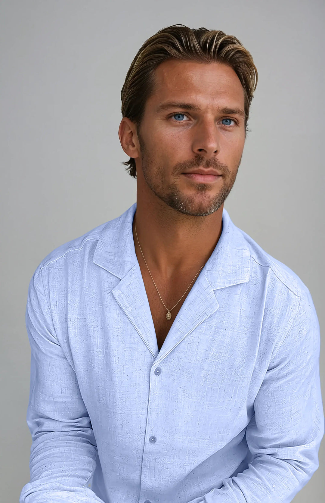 Chemise de plage en lin - Bleu clair