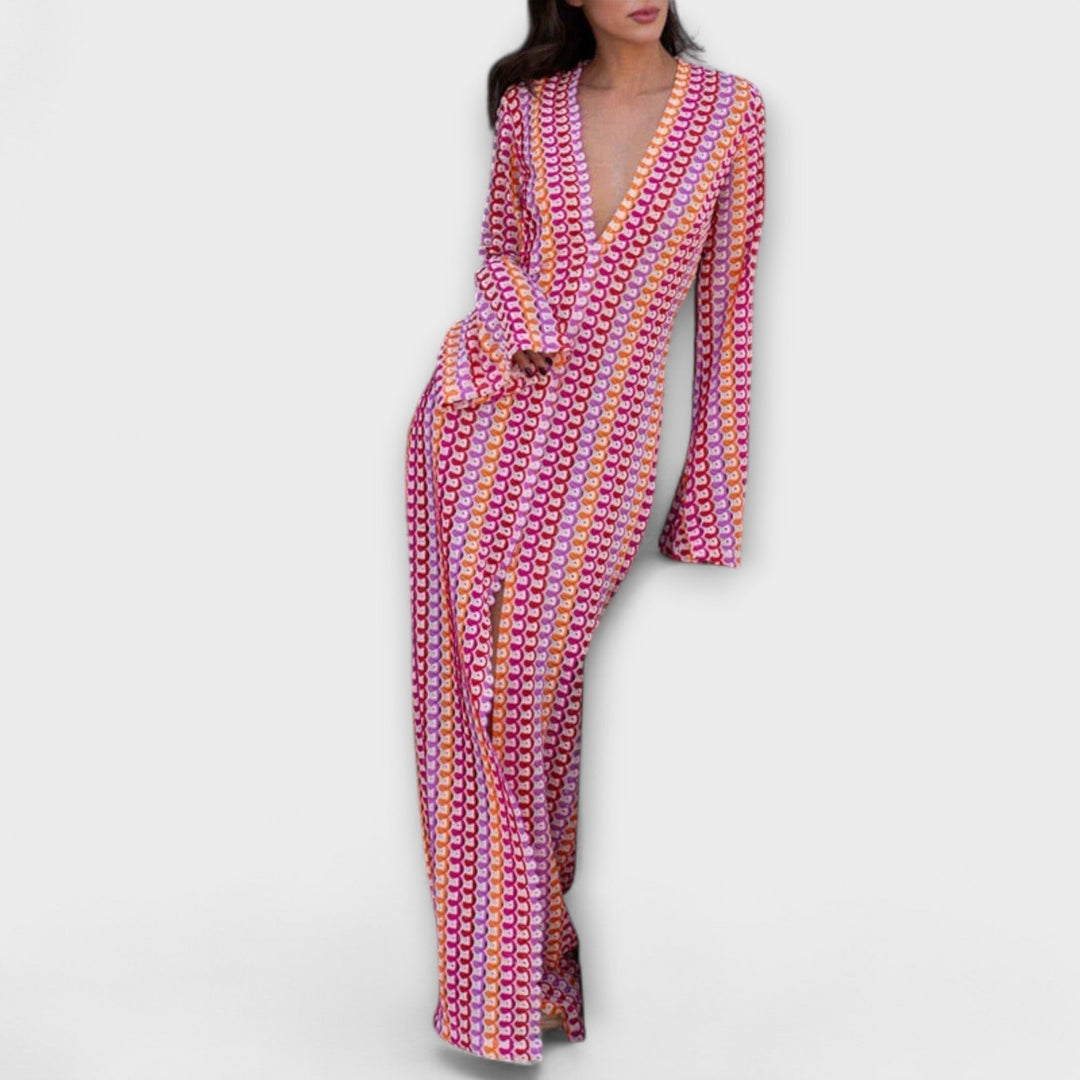 Elina – Robe maxi avec décolleté en V et ambiance estivale