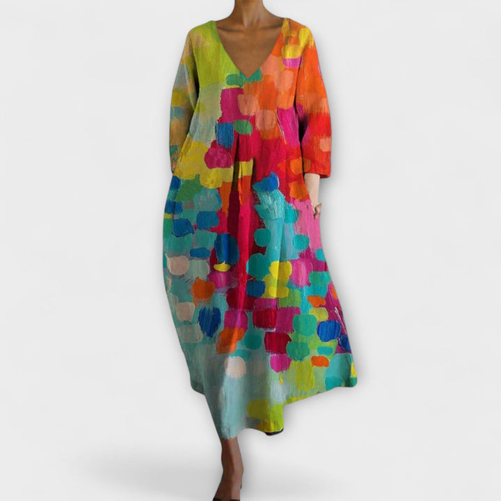 Fiona - Robe Longue Colorée avec Décolleté en V